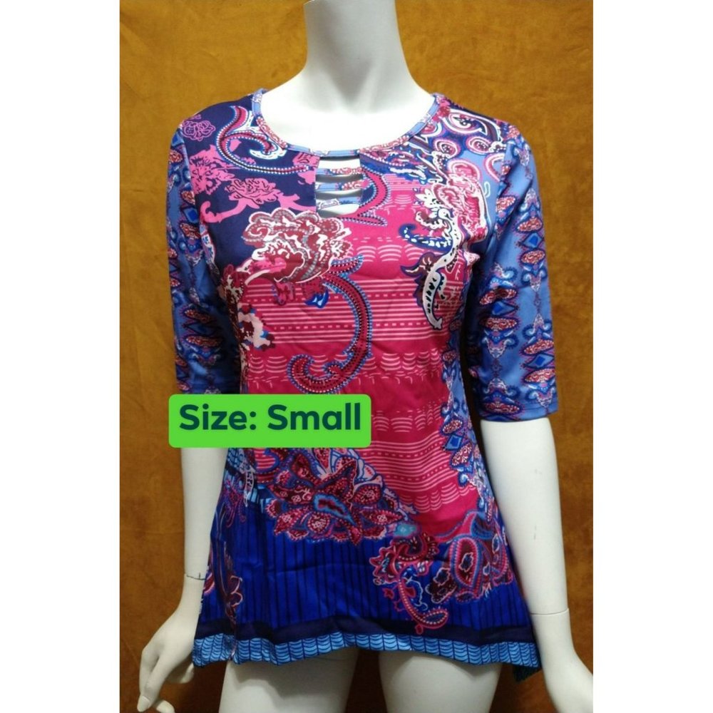 Bright Pink and Blue Pattern Print Top